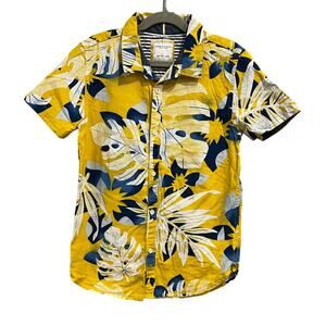 Denim & Flower by Ricky Singh Yellow + Blue Floral Tropical Button Down 11/12